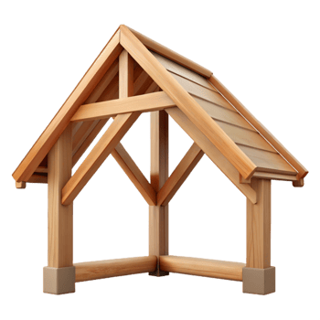 reflective magnificent Wooden roof truss, traditional joinery, NO BACKGROUND with Transparent Background. crisp png