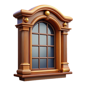 beautiful playful bohemian Victorian window frame, detailed woodwork, NO BACKGROUND with Transparent Background. top-tier png