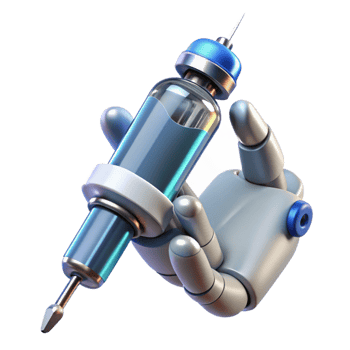 sumptuous signature Robotic hand holding a futuristic medical syringe NO BACKGROUND with Transparent Background. png