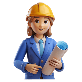 sumptuous timeless Female architect with blueprints NO BACKGROUND with Transparent Background. png