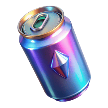 gorgeous rare Futuristic energy drink can with holographic label. NO BACKGROUND with Transparent Background. png
