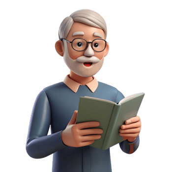 vibrant renaissance Thoughtful senior man reading book NO BACKGROUND with Transparent Background. 8K png
