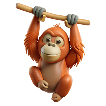 splendid playful elegant An orangutan, hanging from a branch. NO BACKGROUND with Transparent Background. crisp png