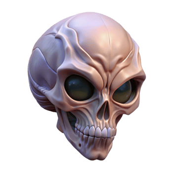 gorgeous organic Alien skull, bony, unusual shape, intricate details. NO BACKGROUND with Transparent Background. artisan png