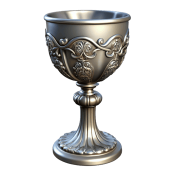 wonderful exemplary A single, ornate silver chalice, intricate carvings, NO BACKGROUND with Transparent Background. png