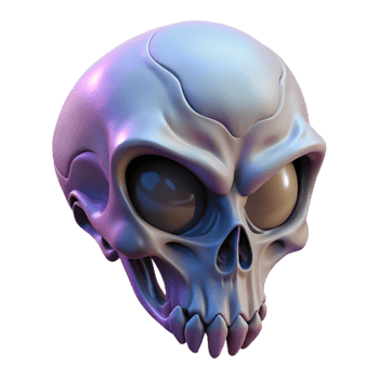 hypnotic joyful retro Alien skull, bony, unusual shape, intricate details. NO BACKGROUND with Transparent Background. masterfully captured png