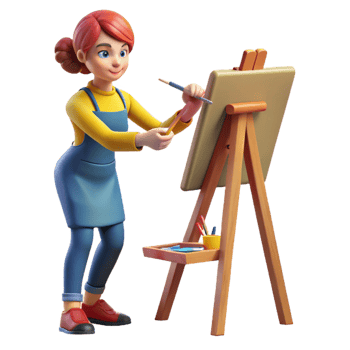 melancholic magnificent Female artist painting on canvas NO BACKGROUND with Transparent Background. detailed png