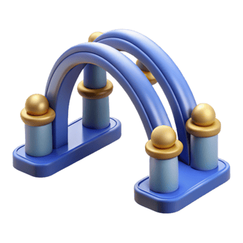 melancholic vibrant Technical illustration of an arch bridge NO BACKGROUND with Transparent Background. 8K png