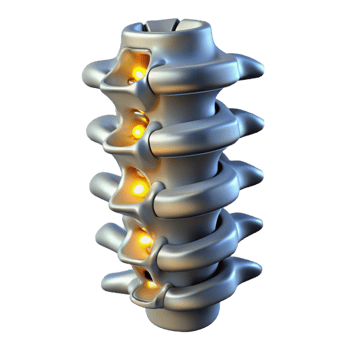 picturesque dynamic industrial Cybernetic spine with glowing vertebrae and metallic plating NO BACKGROUND with Transparent Background. flawless png