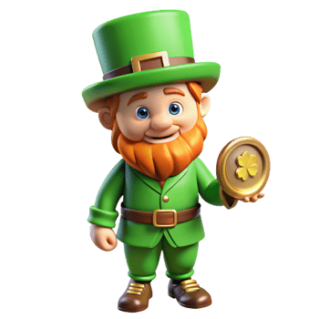 distinctive industrial A Leprechaun, small, bearded man in green, holding a gold coin, NO BACKGROUND with Transparent Background. handcrafted png