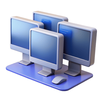 beautiful acclaimed Desktop computer with multiple monitors, NO BACKGROUND with Transparent Background. png