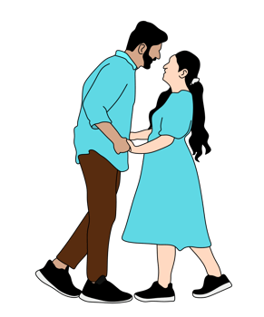 Happy couple in a close and intimate pose png