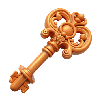 nostalgic dazzling A detailed, ornate key with intricate carvings. NO BACKGROUND with Transparent Background. ultra HD png