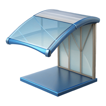 picturesque coastal Glass awning, curved shape, NO BACKGROUND with Transparent Background. detailed png