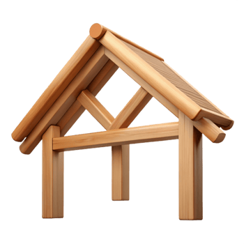 magnificent harmonious gothic Wooden roof truss, traditional joinery, NO BACKGROUND with Transparent Background. high resolution png