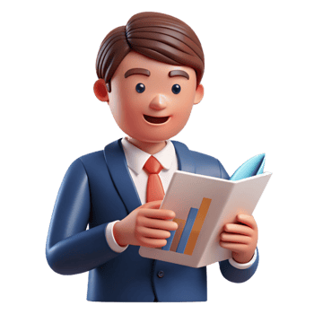wonderful exemplary Businessman reading financial report NO BACKGROUND with Transparent Background. png