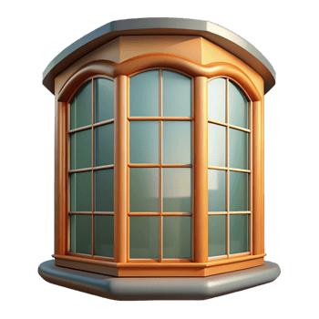 inspired traditional Bay window, curved glass, NO BACKGROUND with Transparent Background. perfect clarity png
