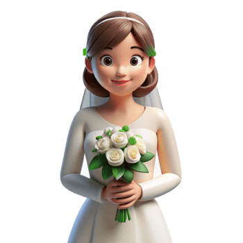 calm breathtaking Bride, holding bouquet, NO BACKGROUND with Transparent Background. studio quality png