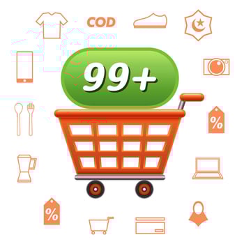 Cart icon with additional icon pack vector