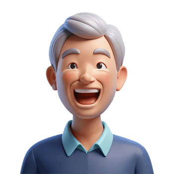 dreamy dramatic Happy senior man, laughing, NO BACKGROUND with Transparent Background. detailed png