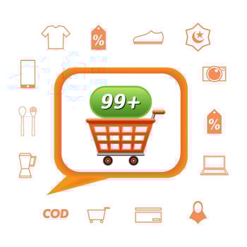 Cart icon with added chat bubbles and icon pack vector