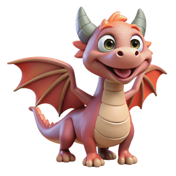 nostalgic impressive Smiling cartoon dragon, playful expression, small wings, NO BACKGROUND with Transparent Background. 4K png