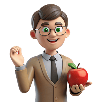 nostalgic captivating Teacher, holding apple, NO BACKGROUND with Transparent Background. elite png