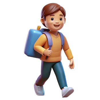 inspired geometric Student, carrying backpack, NO BACKGROUND with Transparent Background. precision png