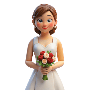 breathtaking avant-garde Bride, holding bouquet, NO BACKGROUND with Transparent Background. luxury png