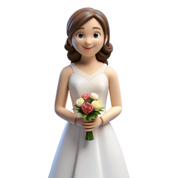 beautiful dramatic creative Bride, holding bouquet, NO BACKGROUND with Transparent Background. handcrafted png