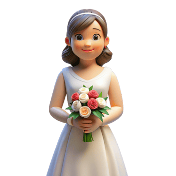 alluring remarkable Bride, holding bouquet, NO BACKGROUND with Transparent Background. png