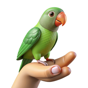 calm picturesque Parrot, perched on finger, NO BACKGROUND with Transparent Background. high quality png