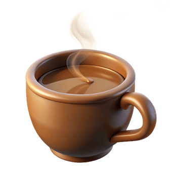 melancholic impressive Coffee cup, steaming hot, NO BACKGROUND with Transparent Background. premium png