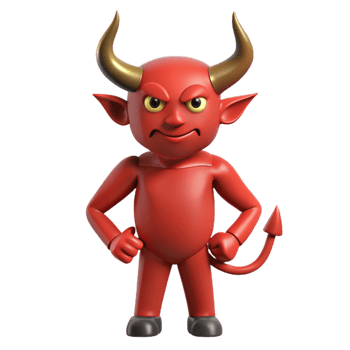 magnificent rustic A Devil, horned figure with a pointed tail, NO BACKGROUND with Transparent Background. 8K png