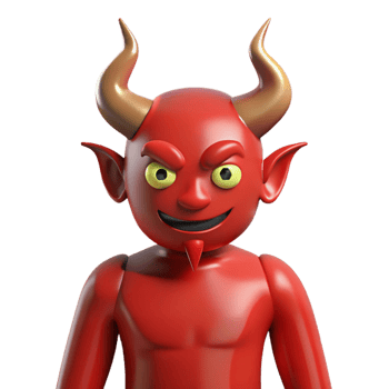magnificent minimalist A Devil, horned figure with a pointed tail, NO BACKGROUND with Transparent Background. genuine png