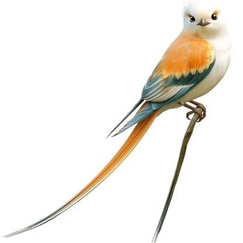 Elegant long tailed bird blue orange yellow white feathers png
