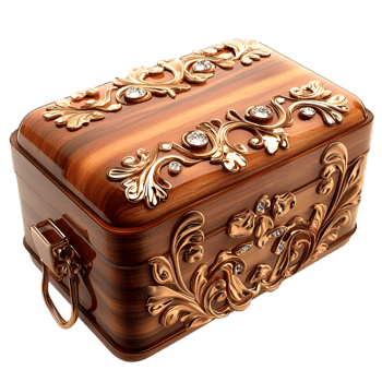 Antique wooden chest decorative carvings and intricate metal accents png