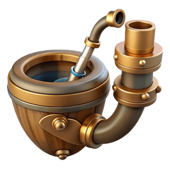 melancholic dazzling Steampunk pipe with a brass bowl and a wooden stem. NO BACKGROUND with Transparent Background. sharp png