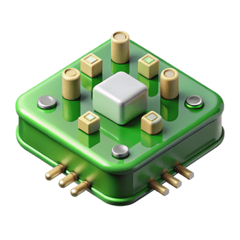 standout geometric A circuit board, green with components. NO BACKGROUND with Transparent Background. fine detail png