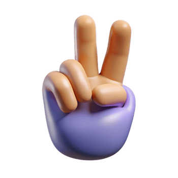 dreamy fascinating A single, stylized hand making a peace sign. NO BACKGROUND with Transparent Background. crisp png
