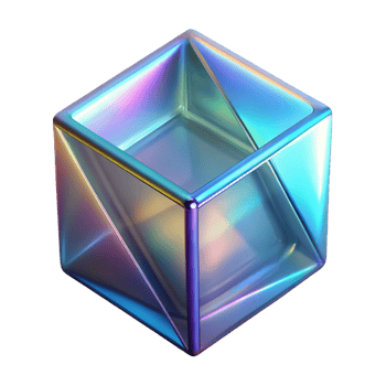 unforgettable creative A floating, translucent cube with a holographic effect. NO BACKGROUND with Transparent Background. 4K png