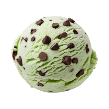 Mint chocolate chip ice cream scoop with chocolate pieces, refreshing treat png