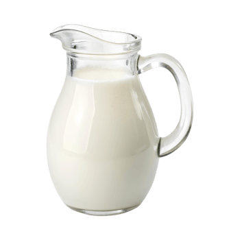 Fresh milk in clear glass jug, perfect for serving and cooking png
