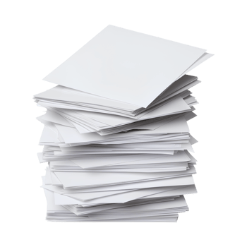 tall stack of blank paper sheets, representing office waste and clutter, evokes sense png