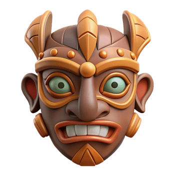 dreamy elegant A stylized tribal mask, with intricate carvings. NO BACKGROUND with Transparent Background. handcrafted png