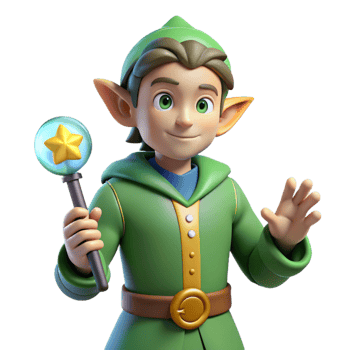 wonderful tropical A stylized, cartoon-style elf, holding a magic wand. NO BACKGROUND with Transparent Background. high resolution png