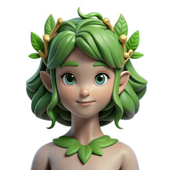 stunning celebrated A graceful dryad with leafy hair, NO BACKGROUND with Transparent Background. png