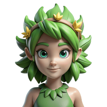glorious playful nordic A graceful dryad with leafy hair, NO BACKGROUND with Transparent Background. museum quality png