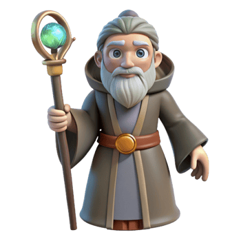 radiant celebrated A wise old druid holding a staff, NO BACKGROUND with Transparent Background. png