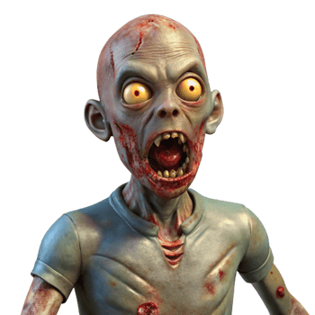 exquisite art deco A terrifying zombie with decaying flesh, NO BACKGROUND with Transparent Background. sharp png